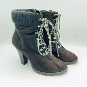 Paprika Black Suede Heeled Combat Boots